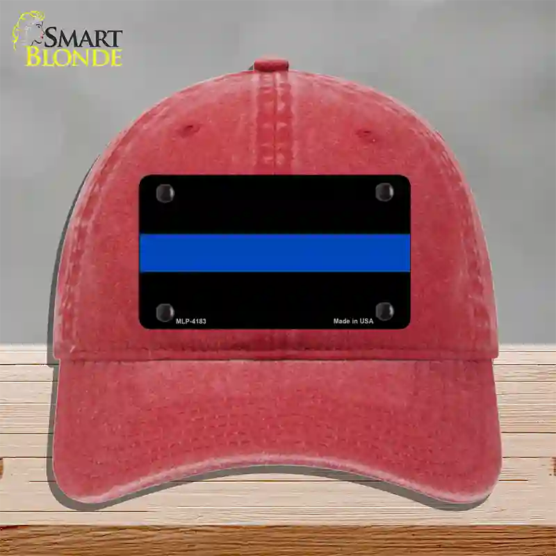 Thin Blue Line Police Novelty License Plate Hat Unconstructed Cotton / Red