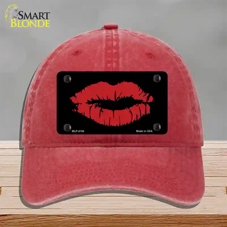 Full Red Lips Novelty License Plate Hat Unconstructed Cotton / Red