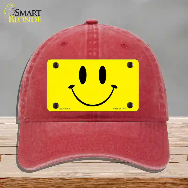 Happy Face Novelty License Plate Hat Unconstructed Cotton / Red