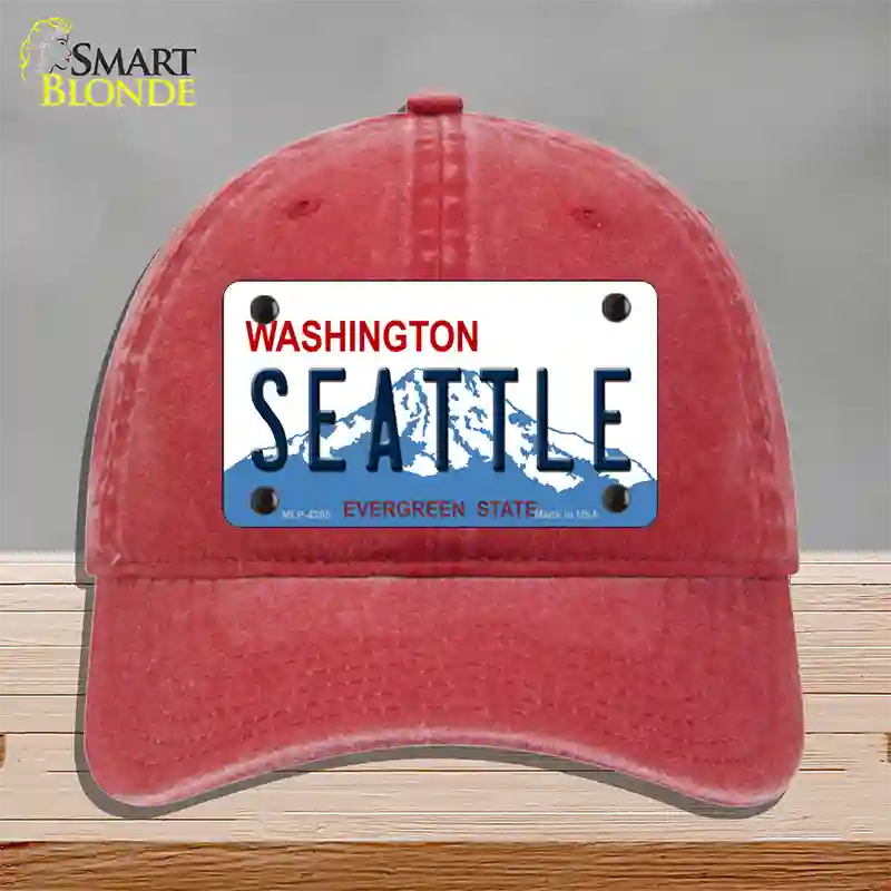 Seattle Washington Novelty License Plate Hat Unconstructed Cotton / Red