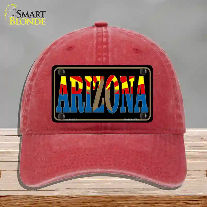 Arizona Inlayed State Flag Novelty License Plate Hat Unconstructed Cotton / Red