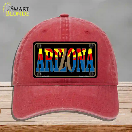 Arizona Inlayed State Flag Novelty License Plate Hat Unconstructed Cotton / Red