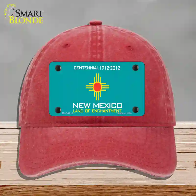 New Mexico Teal State Blank Novelty License Plate Hat Unconstructed Cotton / Red