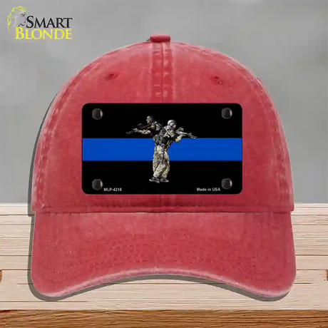 Thin Blue Line Police SWAT Novelty License Plate Hat Unconstructed Cotton / Red