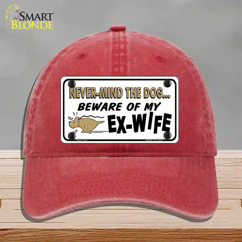 Beware Of My Ex-Wife Novelty License Plate Hat Unconstructed Cotton / Red