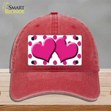 Hot Pink White Polka Dot Hot Pink Centered Hearts Novelty License Plate Hat Unconstructed Cotton / Red