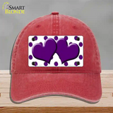 Purple White Polka Dot Purple Centered Hearts Novelty License Plate Hat Unconstructed Cotton / Red