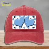 Light Blue White Polka Dot Light Blue Centered Hearts Novelty License Plate Hat Unconstructed Cotton / Red