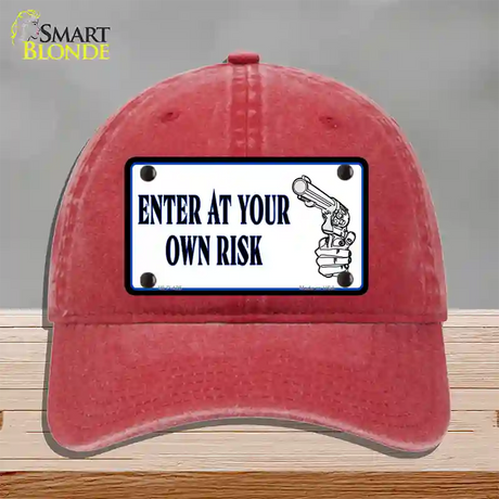 Enter At Own Risk Novelty License Plate Hat Unconstructed Cotton / Red