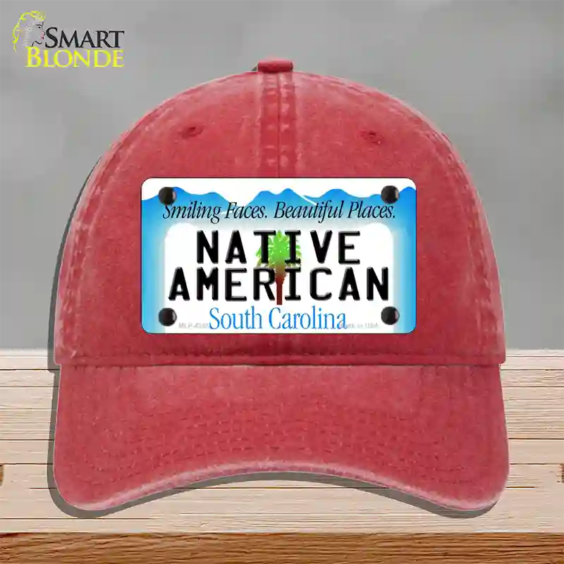 Native American South Carolina Novelty License Plate Hat Unconstructed Cotton / Red