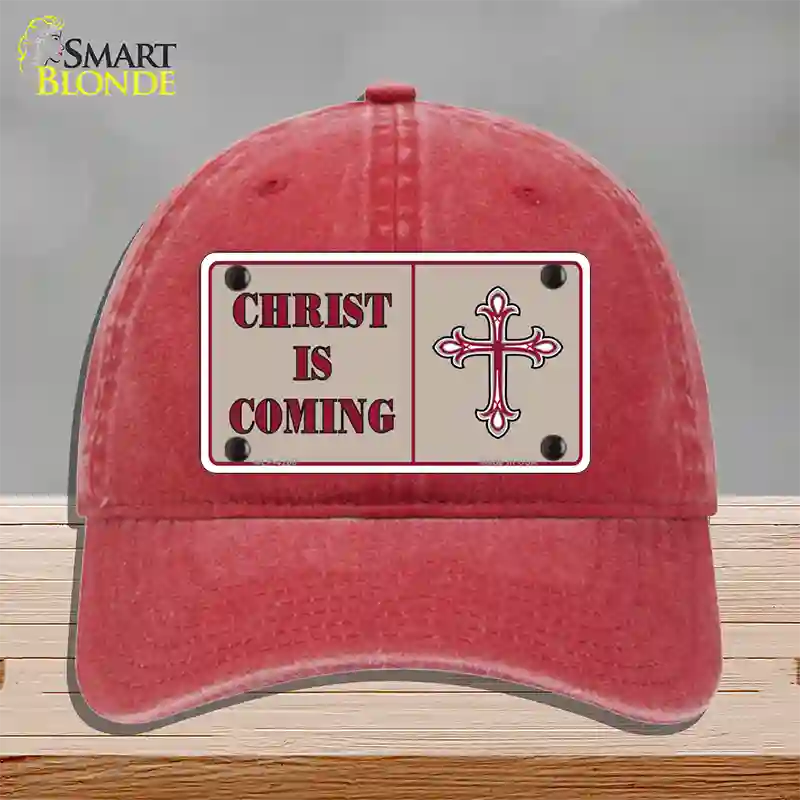 Christ Is Coming Novelty License Plate Hat Unconstructed Cotton / Red