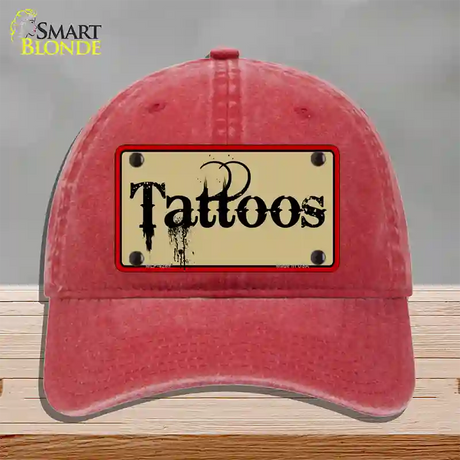 Tattoos Novelty License Plate Hat Unconstructed Cotton / Red