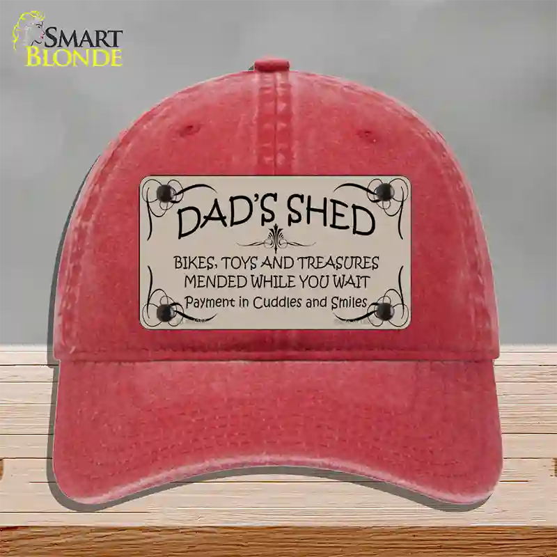 Dads Shed Novelty License Plate Hat Unconstructed Cotton / Red