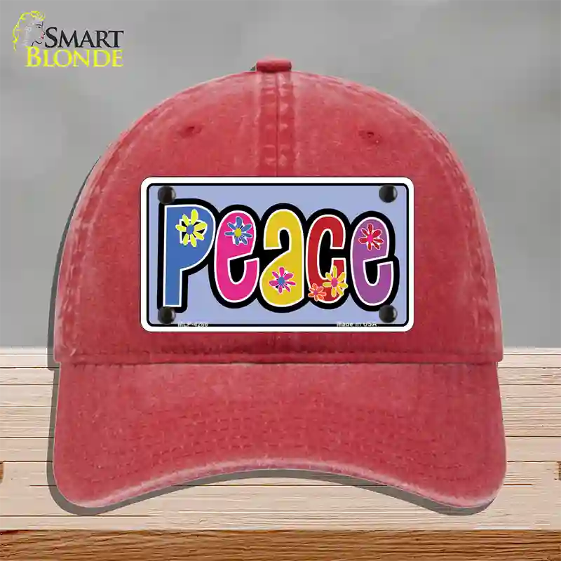 Peace And Flowers Novelty License Plate Hat Unconstructed Cotton / Red