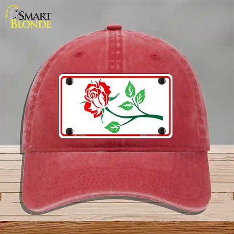 Rose Design White Novelty License Plate Hat Unconstructed Cotton / Red