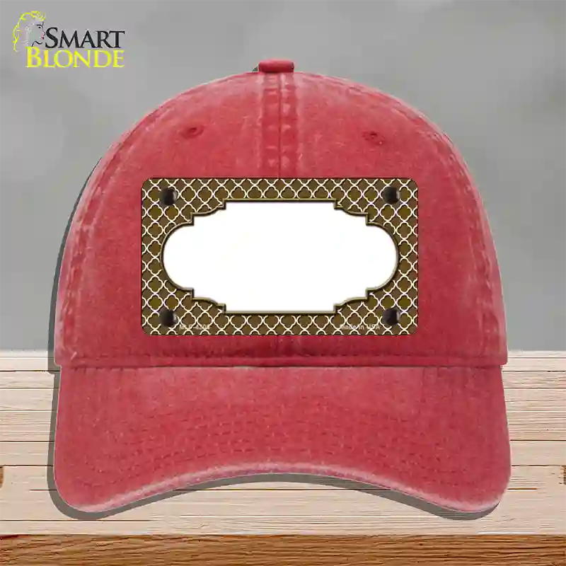Brown White Quatrefoil Center Scallop Novelty License Plate Hat Unconstructed Cotton / Red