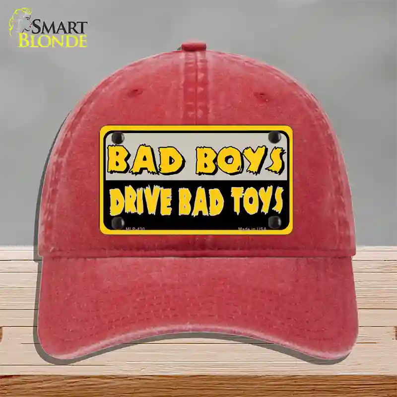 Bad Boys Drive Bad Toys Novelty License Plate Hat Unconstructed Cotton / Red