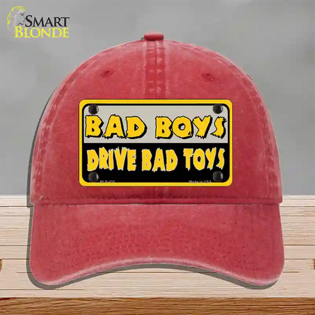 Bad Boys Drive Bad Toys Novelty License Plate Hat Unconstructed Cotton / Red