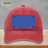 Blue White Quatrefoil Novelty License Plate Hat Unconstructed Cotton / Red