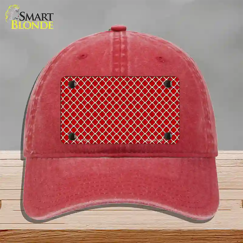 Red White Quatrefoil Novelty License Plate Hat Unconstructed Cotton / Red