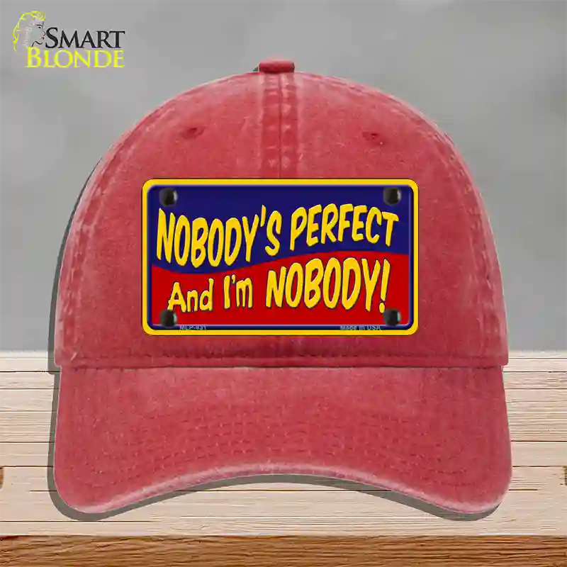 Nobodys Perfect Novelty License Plate Hat Unconstructed Cotton / Red