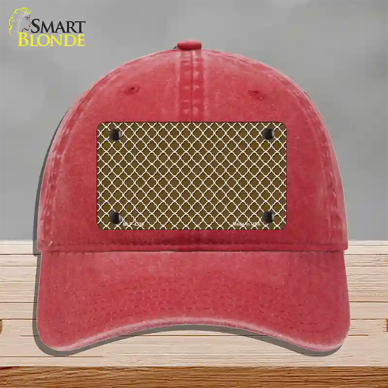 Brown White Quatrefoil Novelty License Plate Hat Unconstructed Cotton / Red