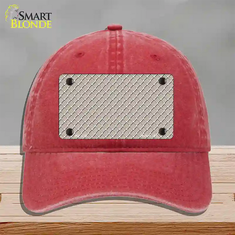 Tan White Quatrefoil Novelty License Plate Hat Unconstructed Cotton / Red