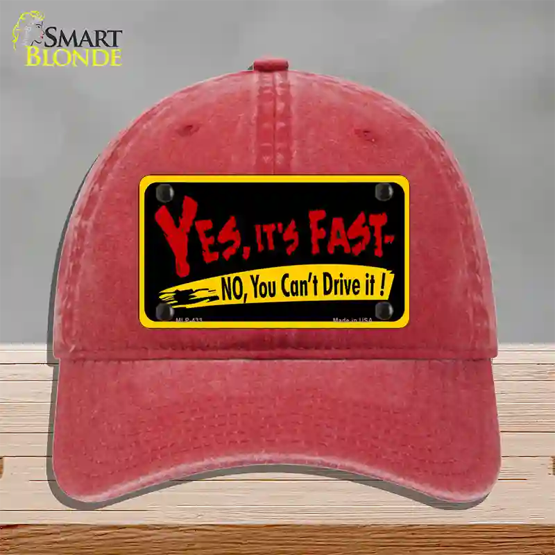 Yes Its Fast Novelty License Plate Hat Unconstructed Cotton / Red