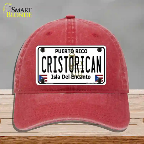 Cristorican Puerto Rico Novelty License Plate Hat Unconstructed Cotton / Red