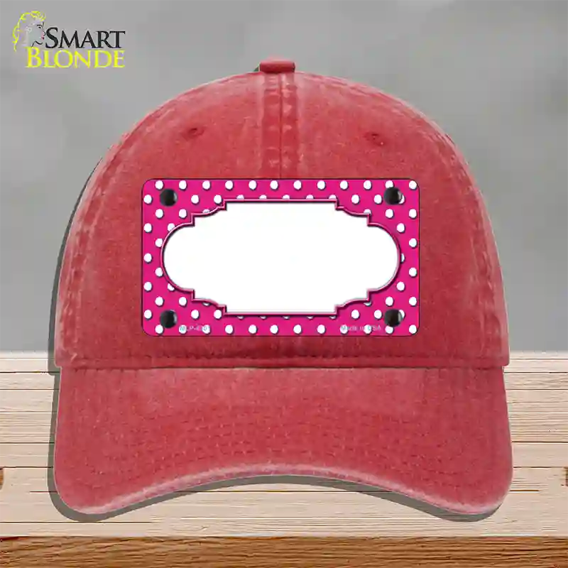 Scallop Pink White Polka Dot Novelty License Plate Hat Unconstructed Cotton / Red