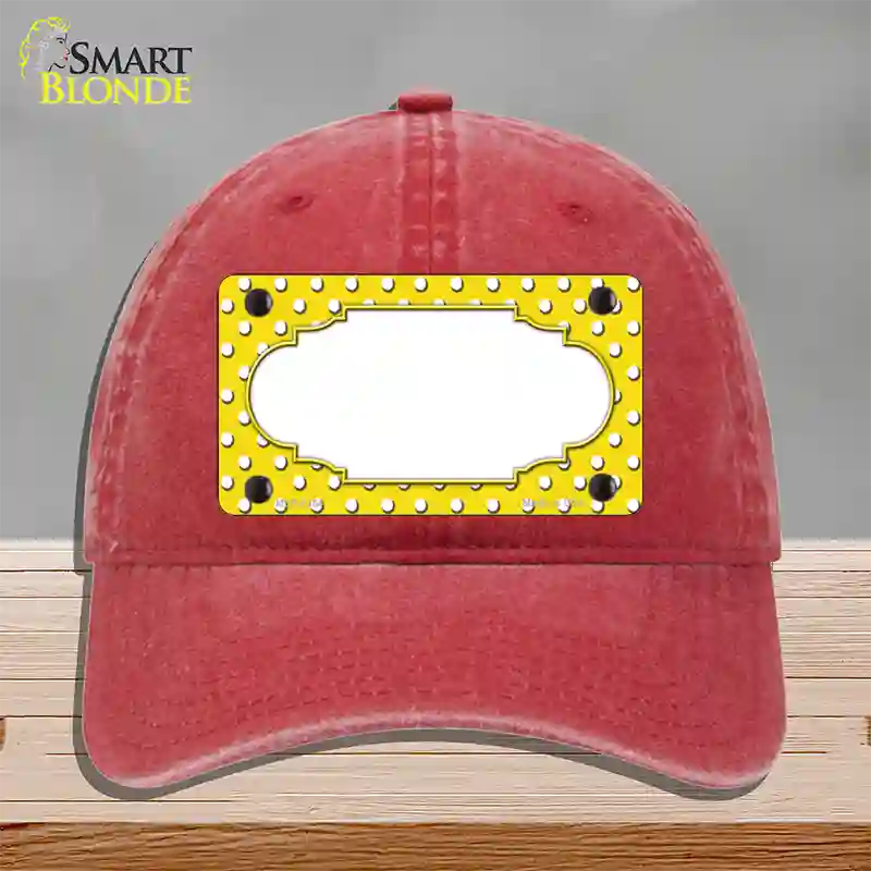 Scallop Yellow White Polka Dot Novelty License Plate Hat Unconstructed Cotton / Red