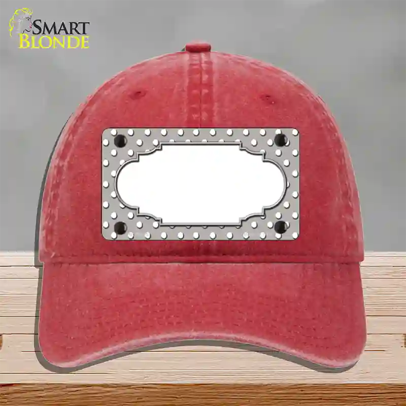 Scallop Grey White Polka Dot Novelty License Plate Hat Unconstructed Cotton / Red