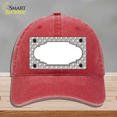 Scallop Grey White Polka Dot Novelty License Plate Hat Unconstructed Cotton / Red
