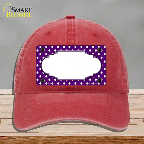 Scallop Purple White Polka Dot Novelty License Plate Hat Unconstructed Cotton / Red