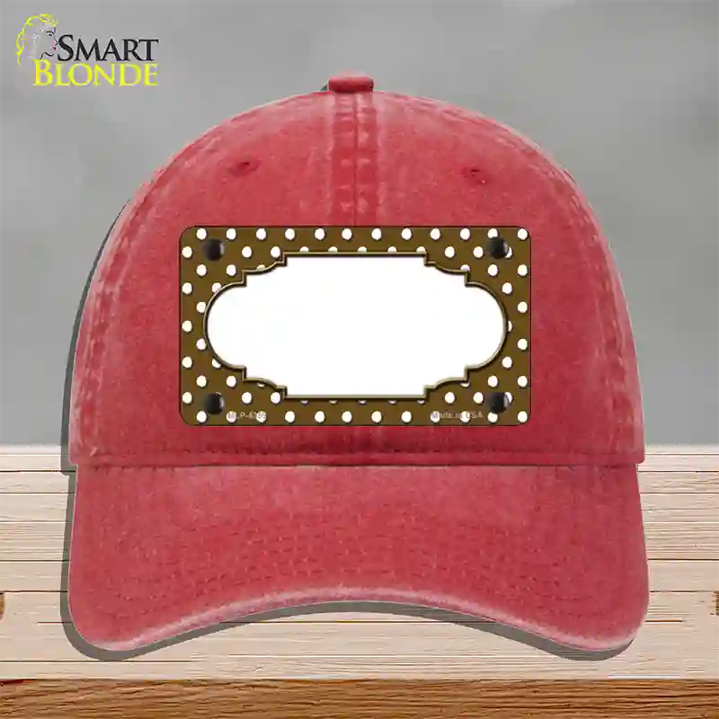 Scallop Brown White Polka Dot Novelty License Plate Hat Unconstructed Cotton / Red