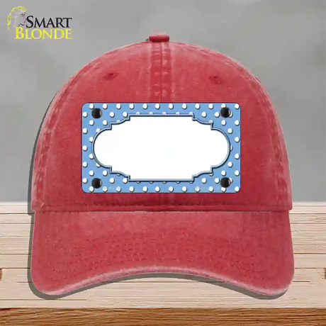 Scallop Light Blue White Polka Dot Novelty License Plate Hat Unconstructed Cotton / Red