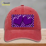 Purple White Polka Dot Center Hearts Novelty License Plate Hat Unconstructed Cotton / Red