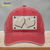 Tan White Polka Dot Center Hearts Novelty License Plate Hat Unconstructed Cotton / Red