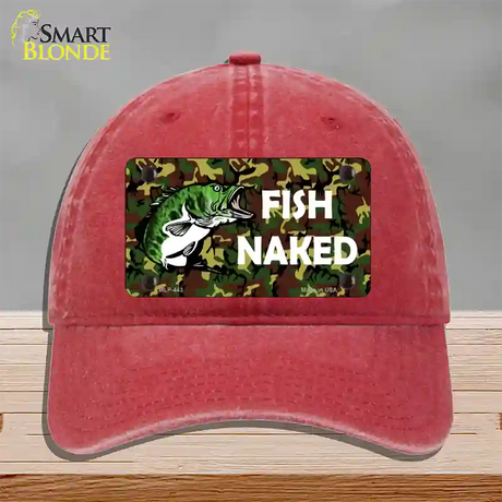 Fish Naked Novelty License Plate Hat Unconstructed Cotton / Red