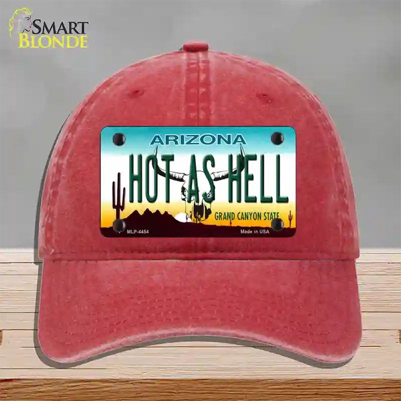Hot As Hell Arizona Novelty License Plate Hat Unconstructed Cotton / Red