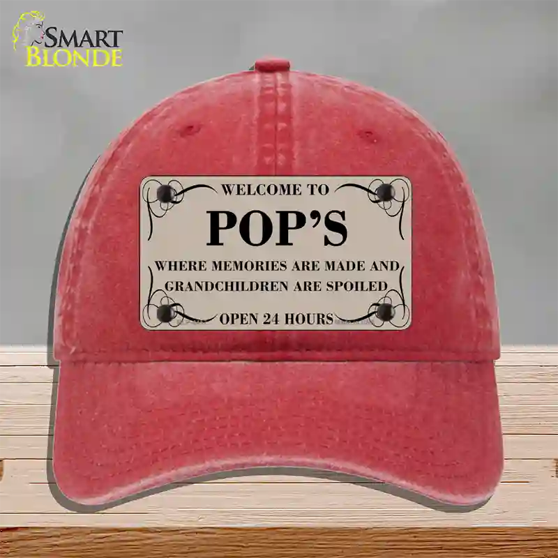 Welcome To Pops Novelty License Plate Hat Unconstructed Cotton / Red