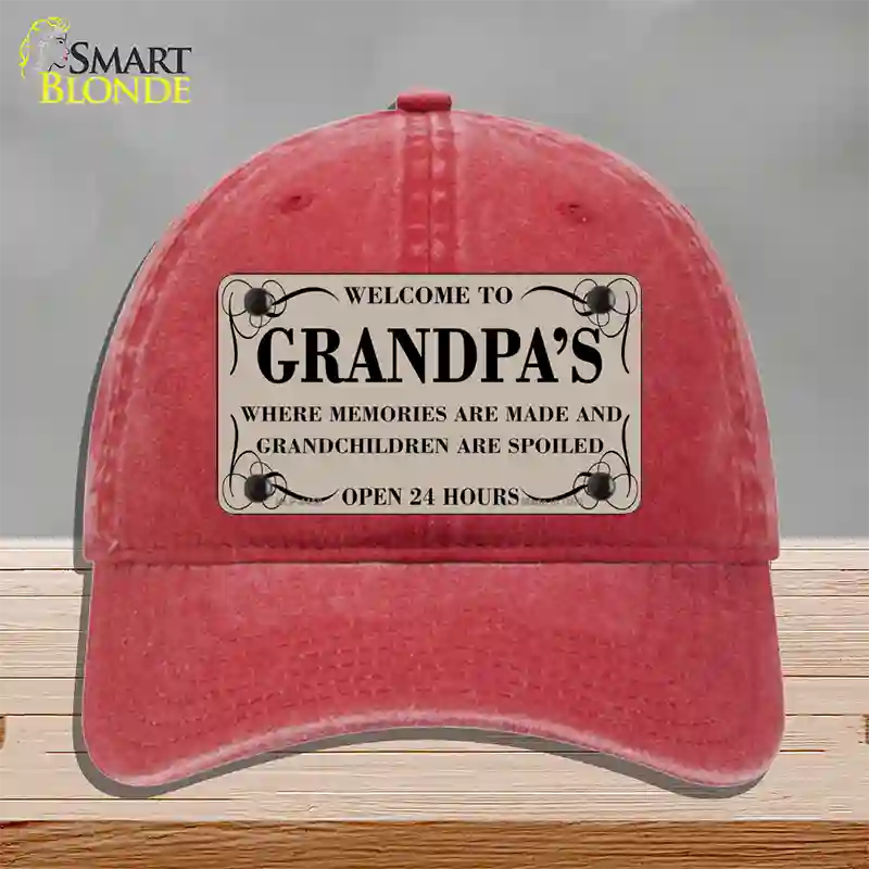 Welcome To Grandpas Novelty License Plate Hat Unconstructed Cotton / Red