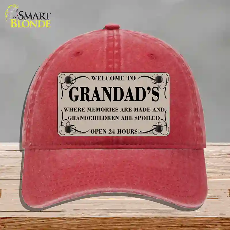 Welcome To Grandads Novelty License Plate Hat Unconstructed Cotton / Red