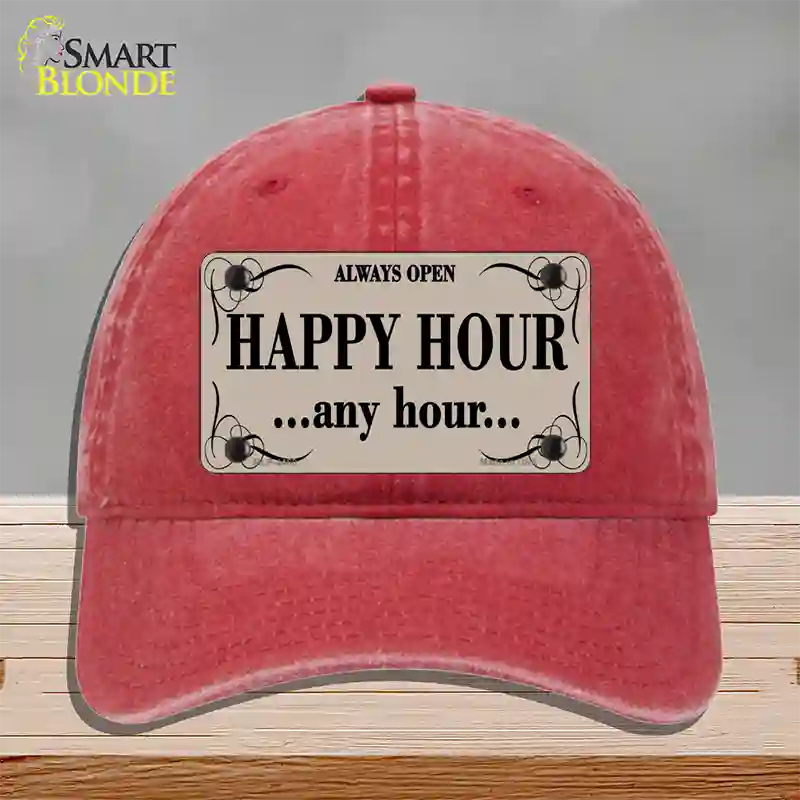 Happy Hour Any Hour Novelty License Plate Hat Unconstructed Cotton / Red