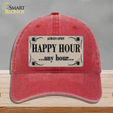 Happy Hour Any Hour Novelty License Plate Hat Unconstructed Cotton / Red