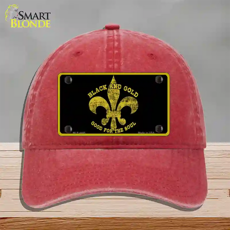 Saints Fleur De Lis Black Novelty License Plate Hat Unconstructed Cotton / Red