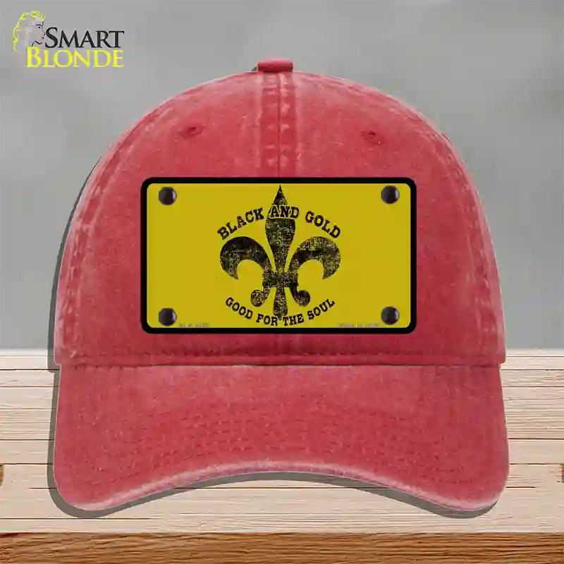 Saints Fleur De Lis Gold Novelty License Plate Hat Unconstructed Cotton / Red