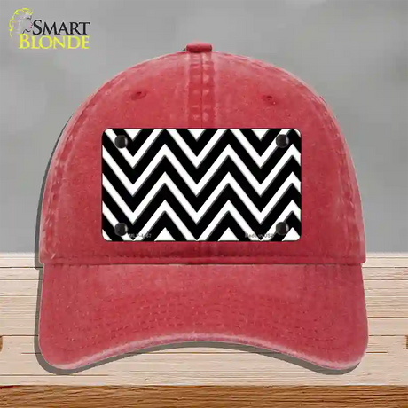 Black White Large Chevron Novelty License Plate Hat Unconstructed Cotton / Red