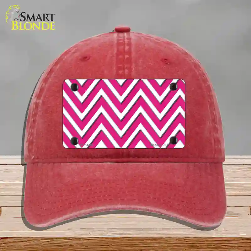 Pink White Large Chevron Novelty License Plate Hat Unconstructed Cotton / Red