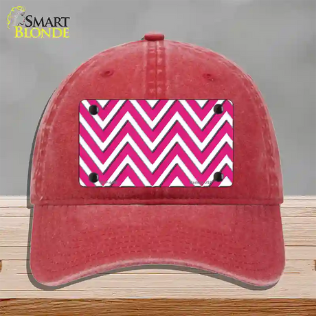 Pink White Large Chevron Novelty License Plate Hat Unconstructed Cotton / Red